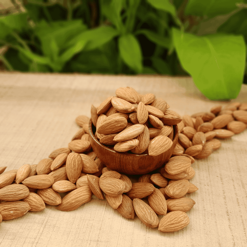 Premium Whole Almonds Badam in Wooden Bowl Naturally Crunchy California Almonds Sirigrains