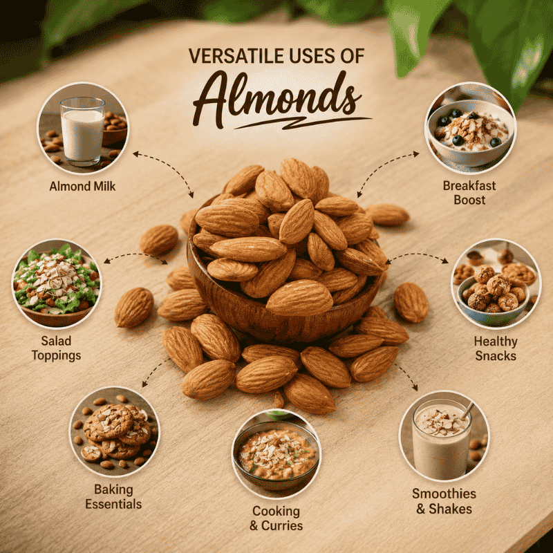 Premium Almonds Badam for Snacking Smoothies Breakfast Bowls Baking and Healthy Recipes Sirigrains