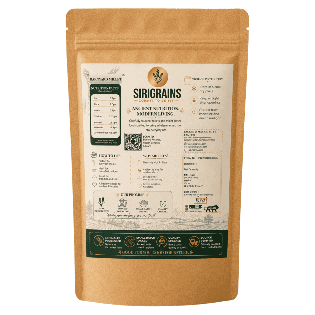 Authentically Sourced Organic Barnyard Millet from Indian Farms Packed Fresh by Sirigrains