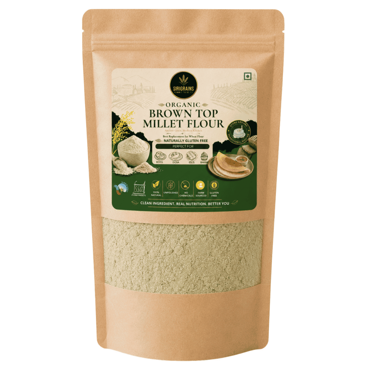 Browntop Millet Flour (1kg) - Rare Positive Millet (Siridhanya) 1 Sirigrains Browntop Millet Flour Stone Ground Ancient Positive Millet Naturally Gluten Free Heritage Grain Flour