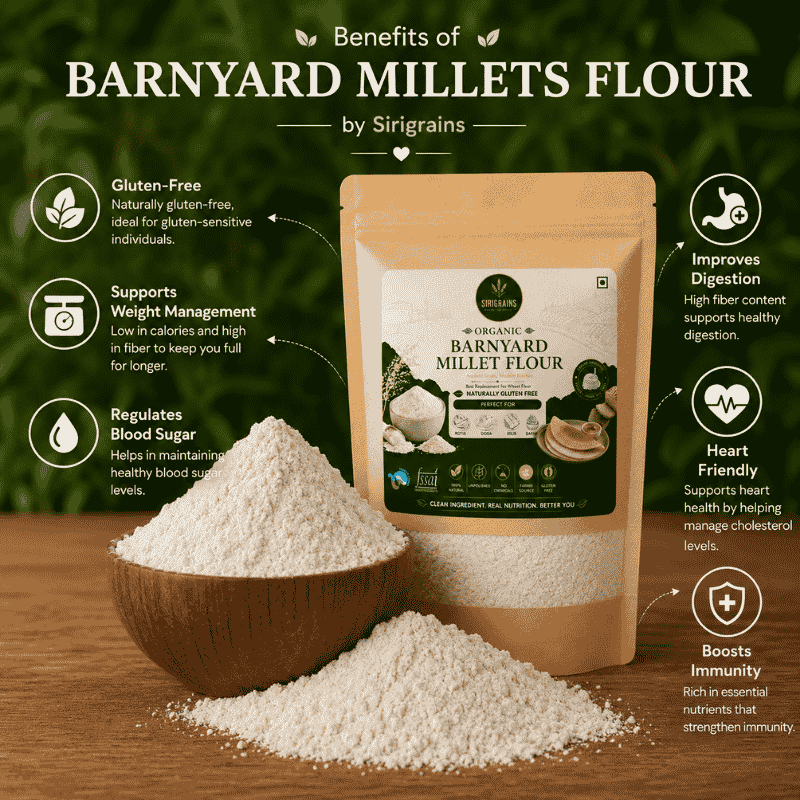 Ancient Barnyard Millet Flour Naturally Rich in Dietary Fiber Plant Based Nutrition and Wholesome Everyday Cooking by Sirigrains