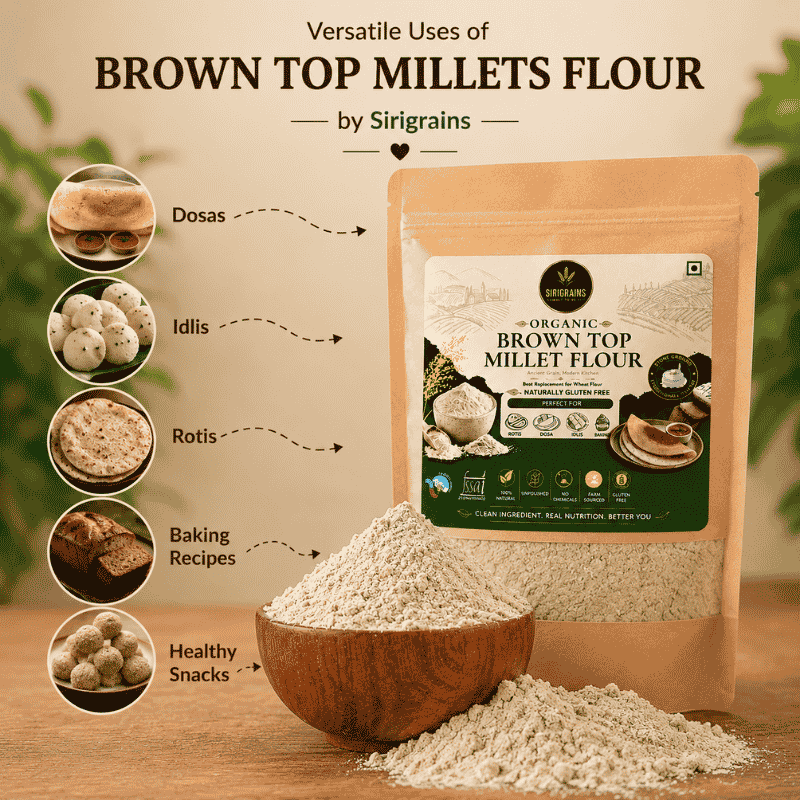 Browntop Millet Flour Used for Soft Rotis Dosa Healthy Baking and Traditional Home Cooking by Sirigrains