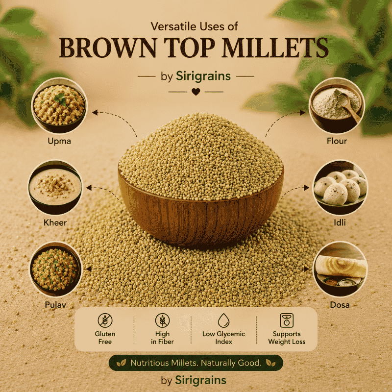 Organic Browntop Millet Prepared for Khichdi Millet Rice Porridge and Traditional Indian Recipes by Sirigrains