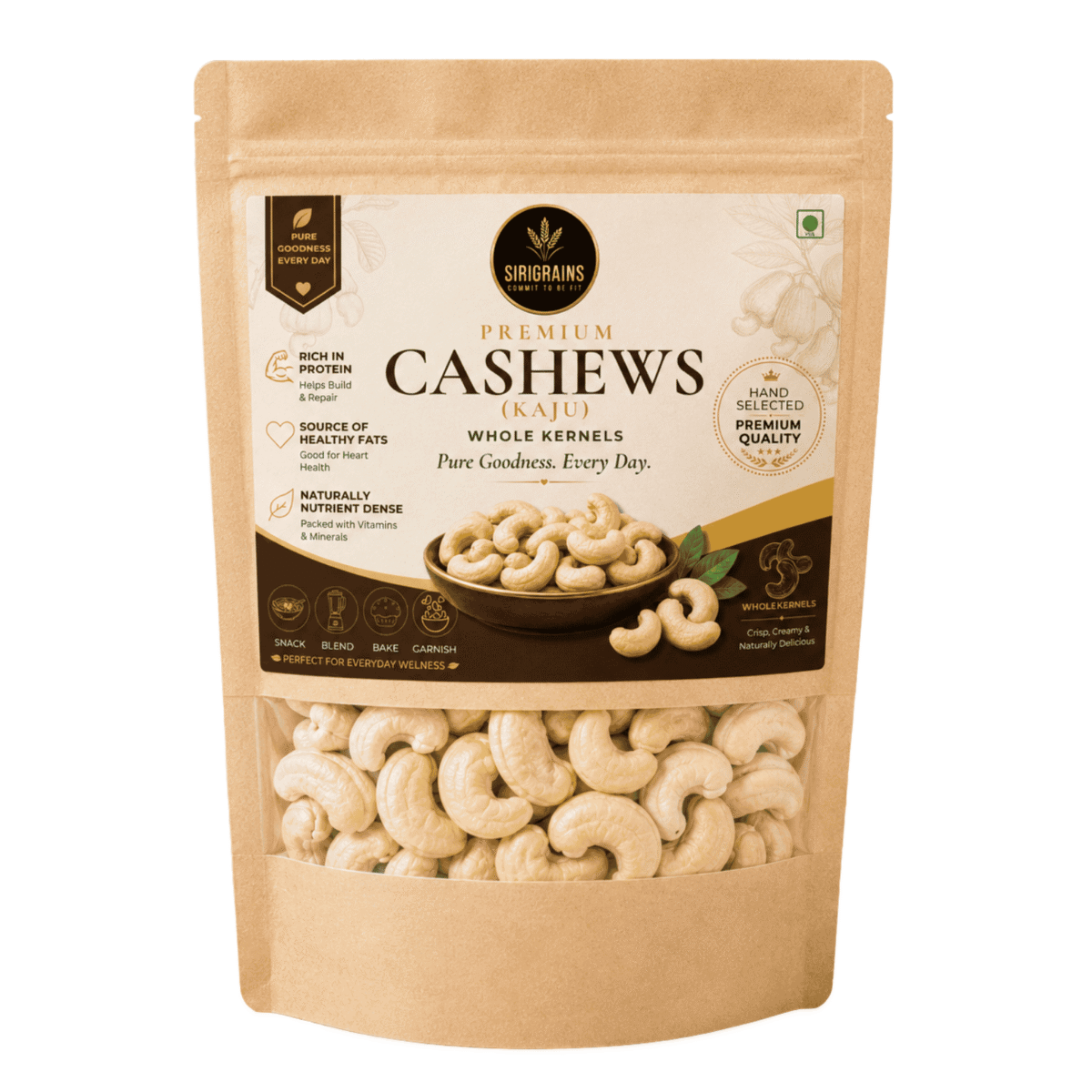 Cashews 250g/500g/1kg W240 Whole (Kaju) Kernels, For Snacking, Sweets & Gifting 1 Premium Cashews Kaju W240 Whole Kernels Natural Crunchy Dry Fruits Sirigrains