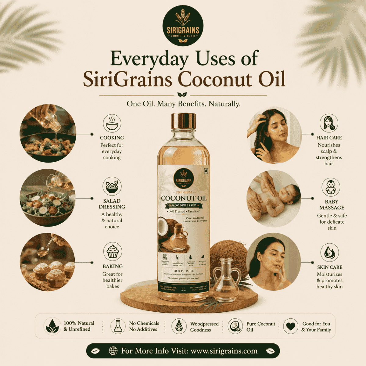 Wood Pressed Virgin Coconut Oil Used for Everyday Cooking Baking Roasting Salad Dressings and Traditional Recipes by SiriGrains