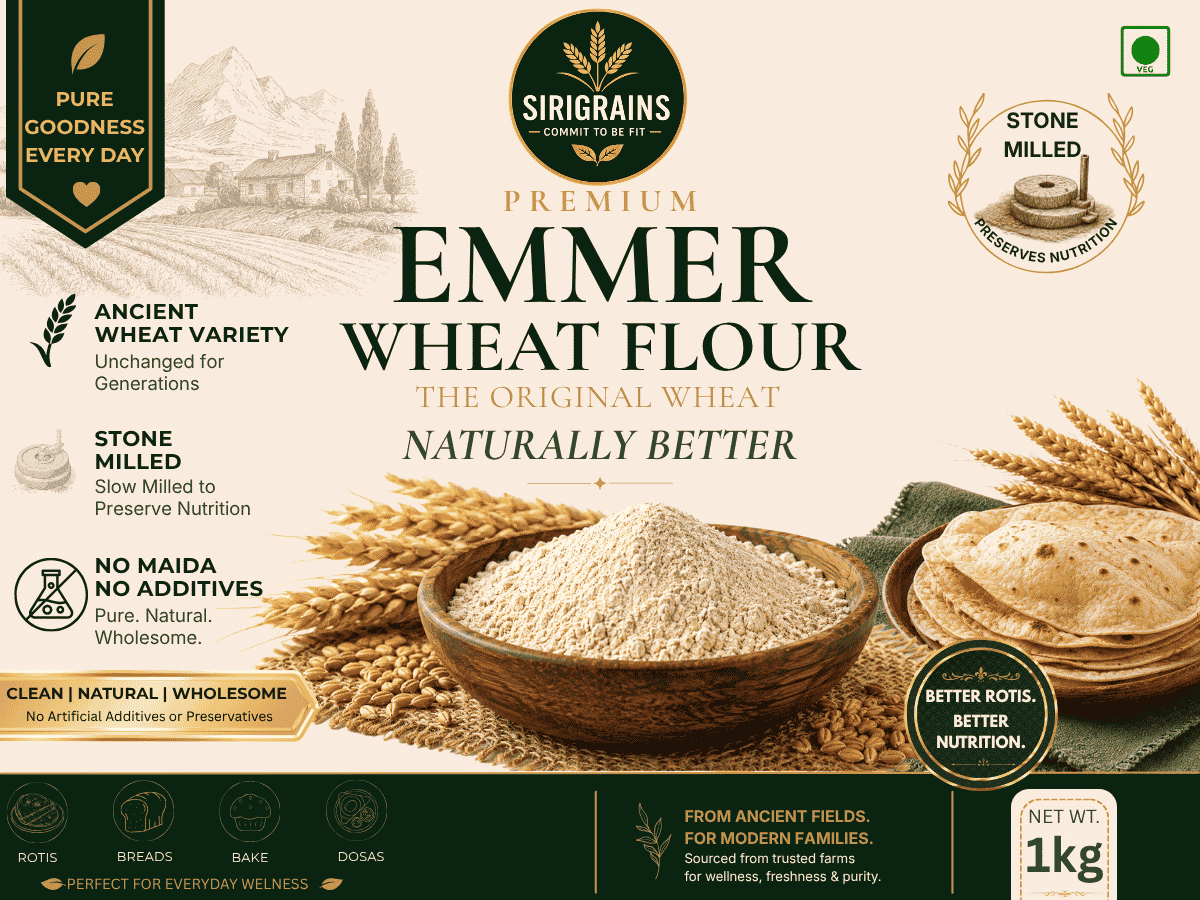 Premium Ancient Emmer Wheat Flour Crafted from Heritage Grains for Modern Healthy Kitchens by Sirigrains