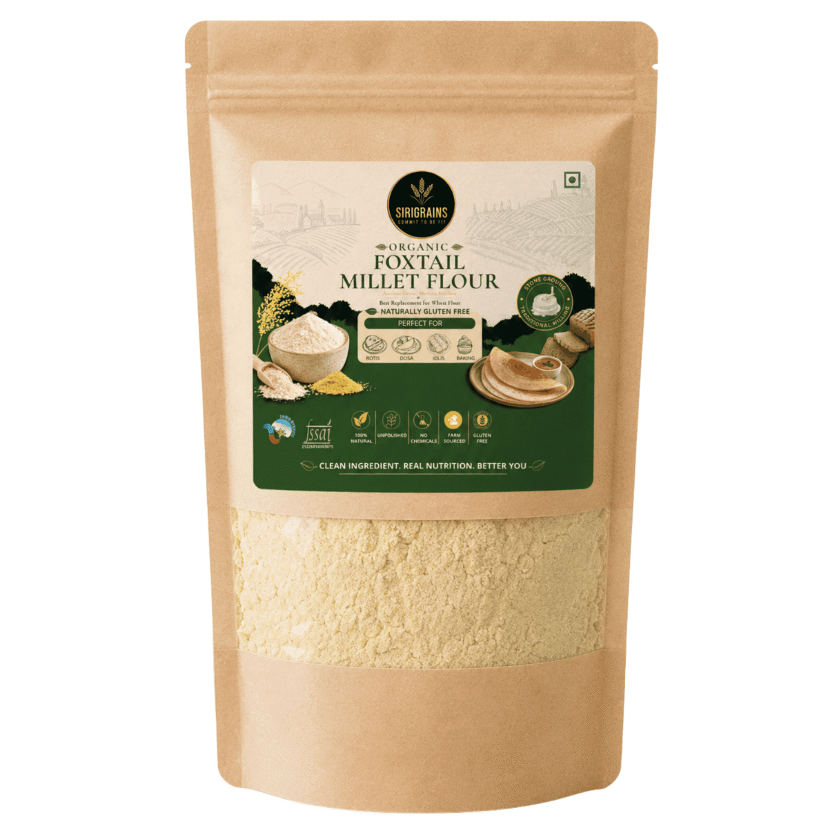 Foxtail Millet Flour 1kg, Stone-Ground Fine Flour for Roti, Dosa, Cookies 1 Sirigrains Organic Foxtail Millet Flour Stone Ground Naturally Gluten Free Ancient Grain Flour for Everyday Cooking