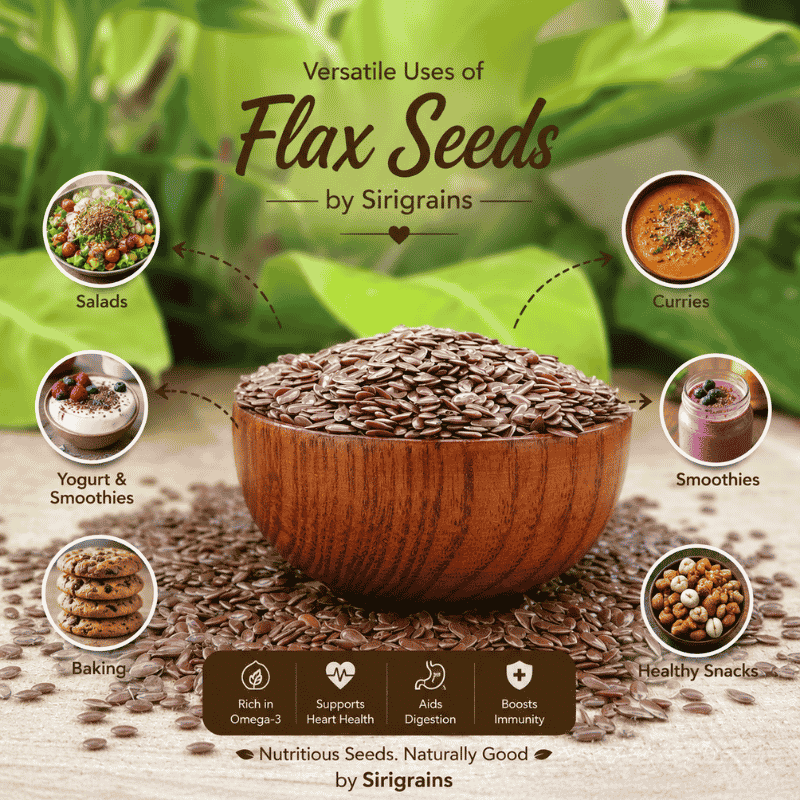 Premium Flax Seeds for Smoothies Oats Yogurt Salads Baking and Healthy Recipes Sirigrains