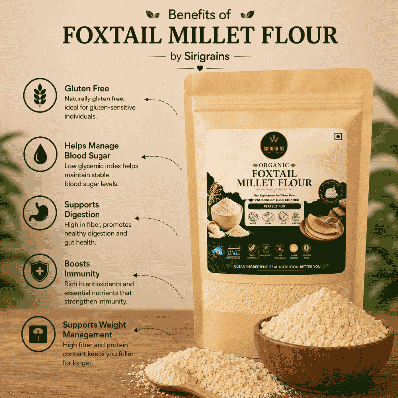 Ancient Foxtail Millet Flour Naturally Rich in Dietary Fiber Plant Based Nutrition and Wholesome Everyday Meals by Sirigrains