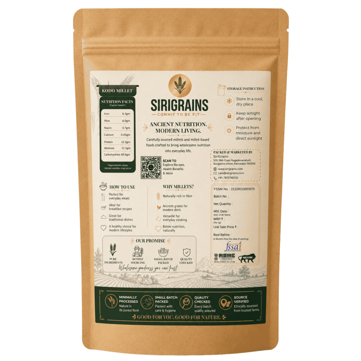 Close View of Finely Stone Ground Organic Kodo Millet Highlighting Natural Freshness and Premium Quality
