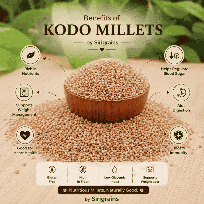 Organic Kodo Millet Naturally Rich in Dietary Fiber Plant Based Nutrition and Everyday Healthy Eating by Sirigrains