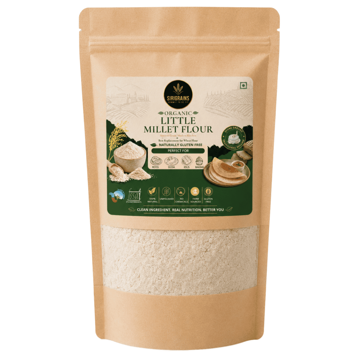 Little Millet Flour 1kg, Gluten-Free Flour, Organic Positive Millet (Siridhanya) 1 Sirigrains Organic Little Millet Flour Stone Ground Ancient Grain Flour Naturally Gluten Free Samai Kutki Flour