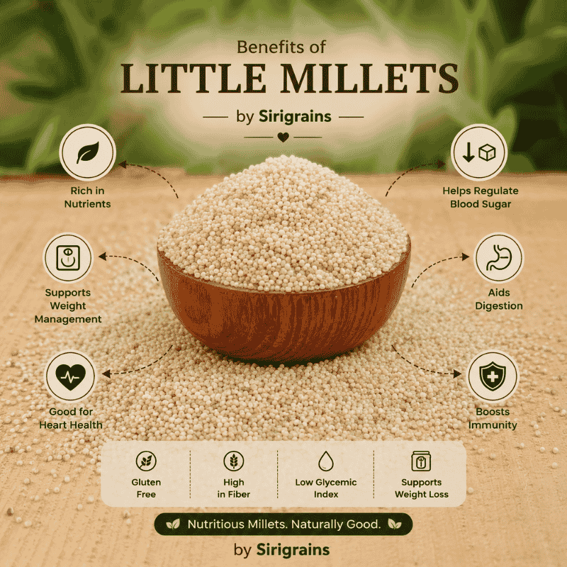 Ancient Little Millet Naturally Rich in Dietary Fiber Plant Based Nutrition and Everyday Healthy Eating by Sirigrains