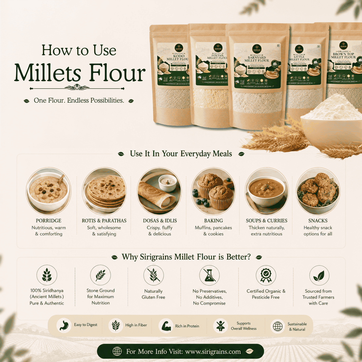 Positive Millets Flour Combo Pack (5 x 500g) – Complete Siridhanya Flours Set