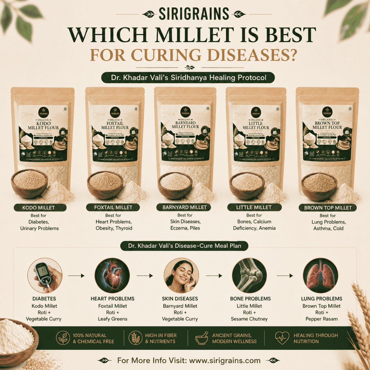 Five Stone Ground Positive Millet Flours Naturally Rich in Dietary Fiber Plant Based Nutrition and Heritage Whole Grain Goodness by SiriGrains