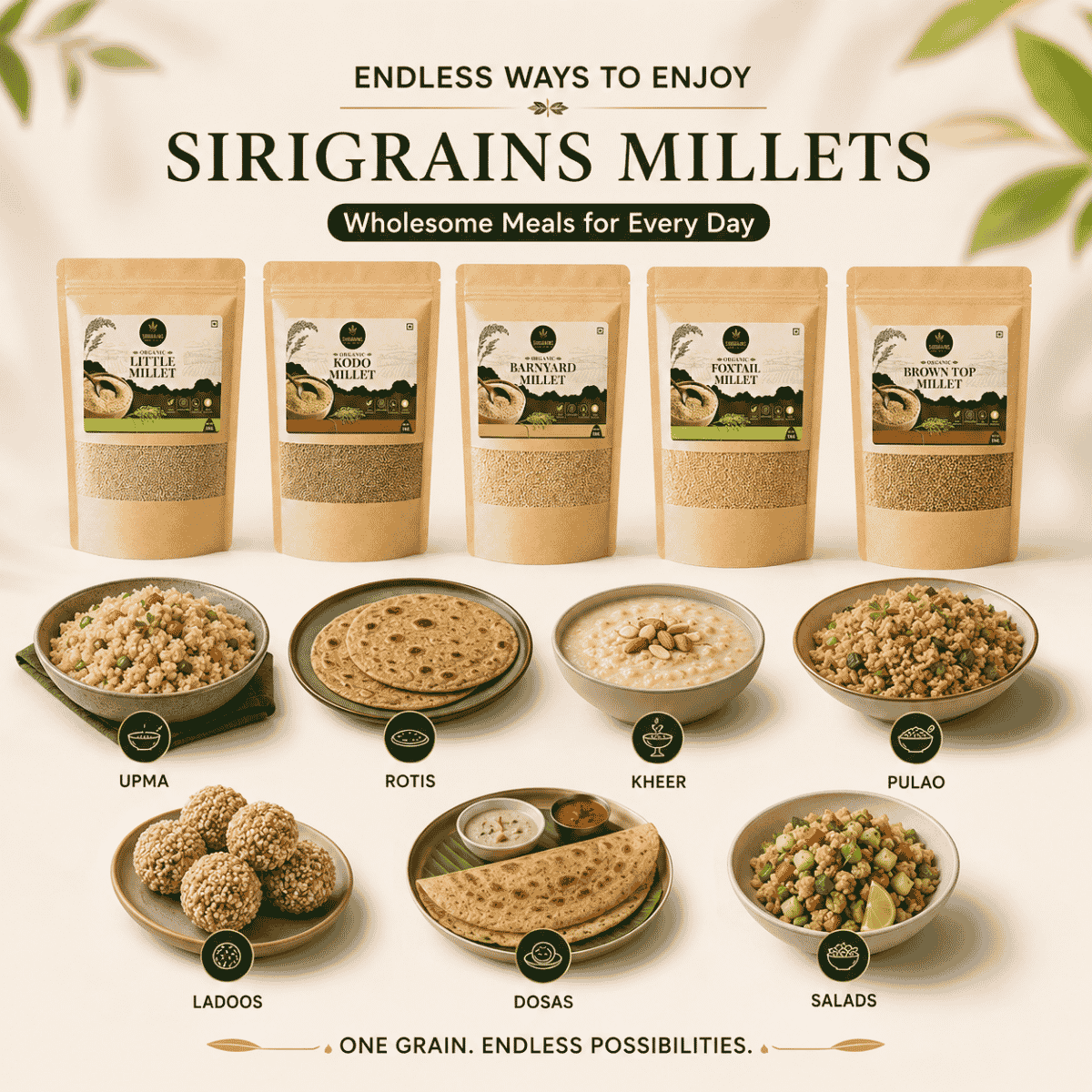 Wholesome Indian Millet Meal Prepared Using Sirigrains Organic Millet Combo Pack