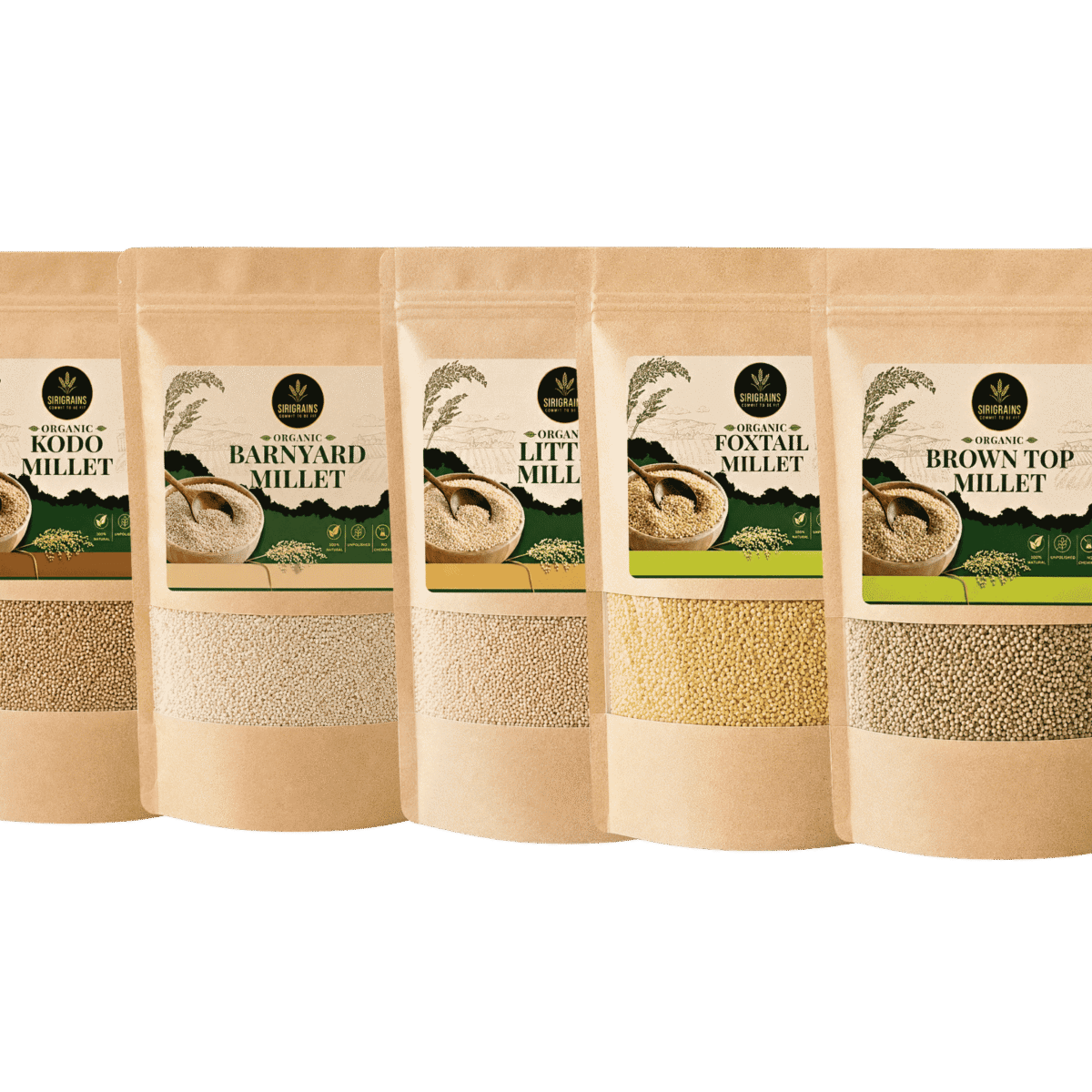 Sirigrains Organic Millet Combo Pack Five Ancient Indian Millets Naturally Gluten Free Heritage Whole Grains