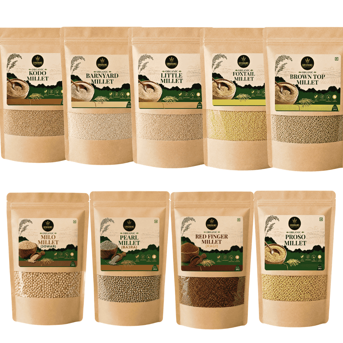 9 Millets Starter Pack (9 x 250g) - All Siridhanya Varieties 1 SiriGrains Complete 9 Millets Starter Pack Premium Ancient Indian Millets Naturally Gluten Free Heritage Whole Grains