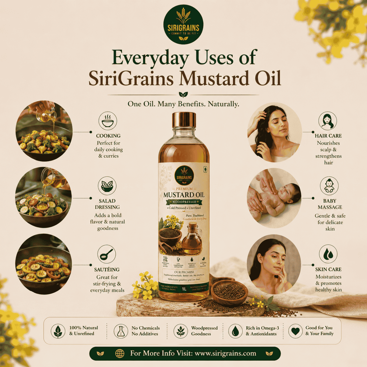 Wood Pressed Mustard Oil for Indian Cooking Pickles Marinades Sauteing Stir Frying and Traditional Homemade Recipes by SiriGrains