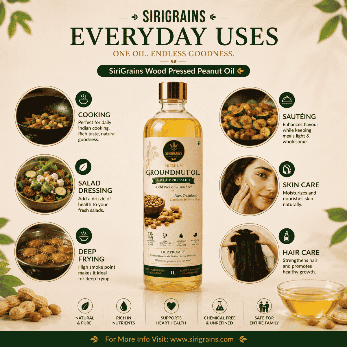 Wood Pressed Groundnut Oil Naturally Rich in Good Fats Vitamin E and Traditional Culinary Goodness by SiriGrains