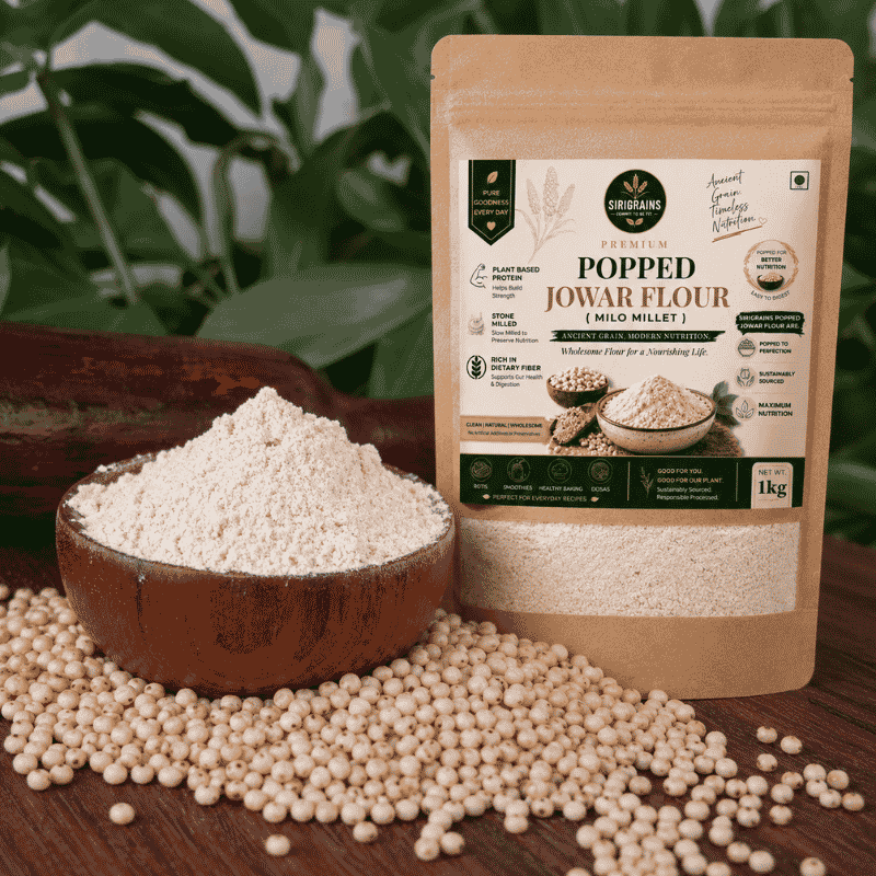 Fresh Popped Jowar Flour Showing Fine Roasted Texture Authentic Sorghum Quality and Natural Freshness by Sirigrains