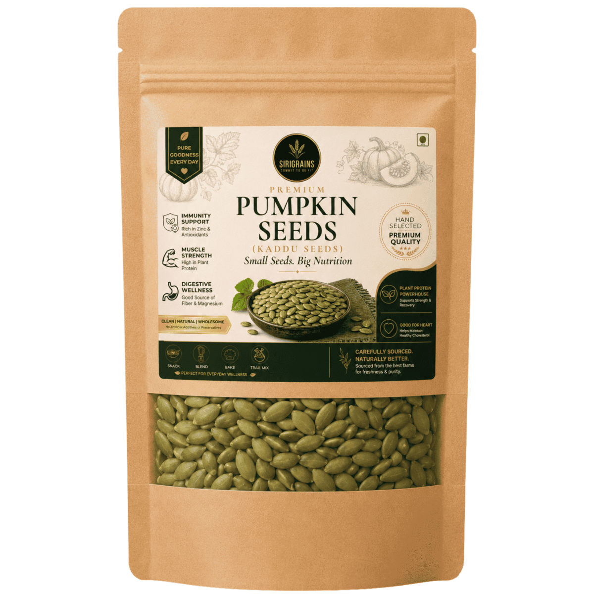 Pumpkin Seeds 250g/500g Raw, Unsalted, Hulled 1 Sirigrains Premium Pumpkin Seeds Pepita Naturally Rich in Zinc Magnesium Raw Hulled Healthy Seeds