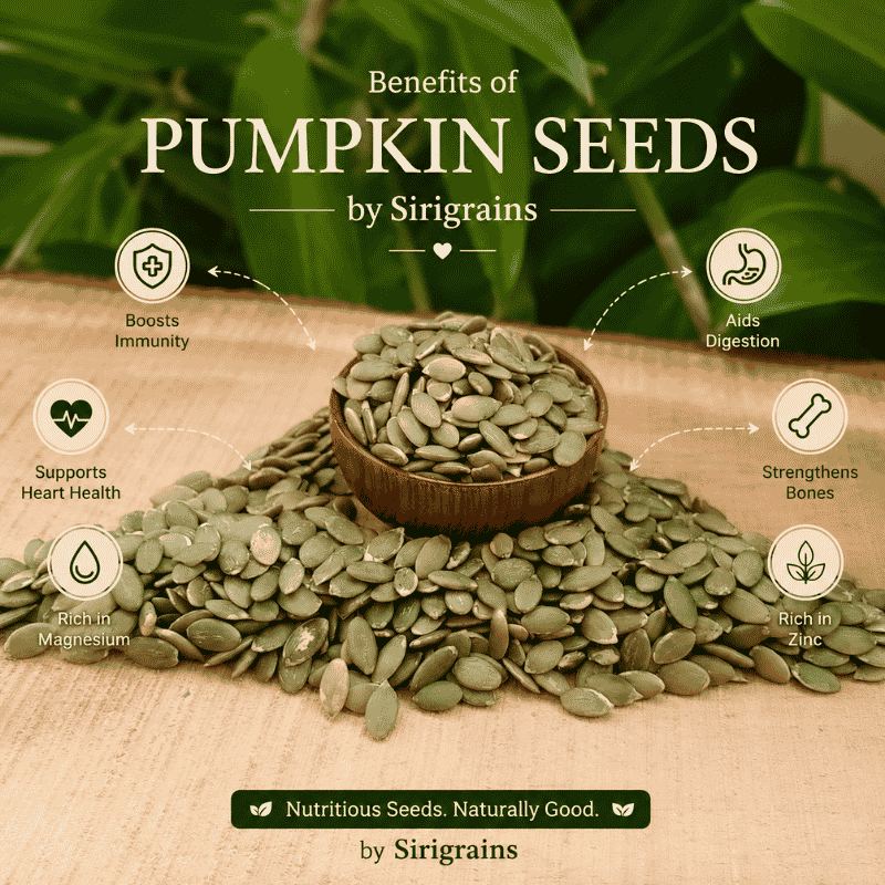 Premium Pumpkin Seeds Naturally Rich in Zinc Magnesium Plant Protein Healthy Fats and Daily Nutrition by Sirigrains