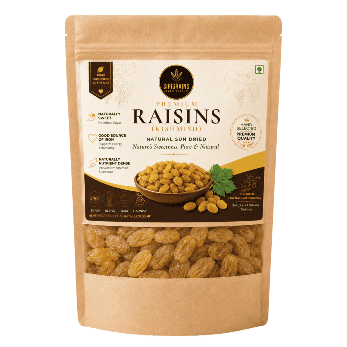 Raisins 250g/500g/1kg Natural Sun-Dried Kishmish| For Snacking, Sweets & Biryani 1 Premium Raisins Kishmish Natural Sun Dried Raisins Healthy Dry Fruits Sirigrains