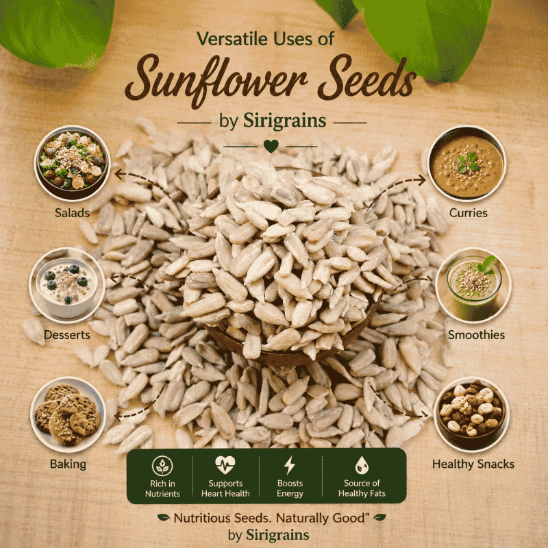 Premium Sunflower Seeds for Salads Smoothies Oats Yogurt Baking and Healthy Recipes Sirigrains