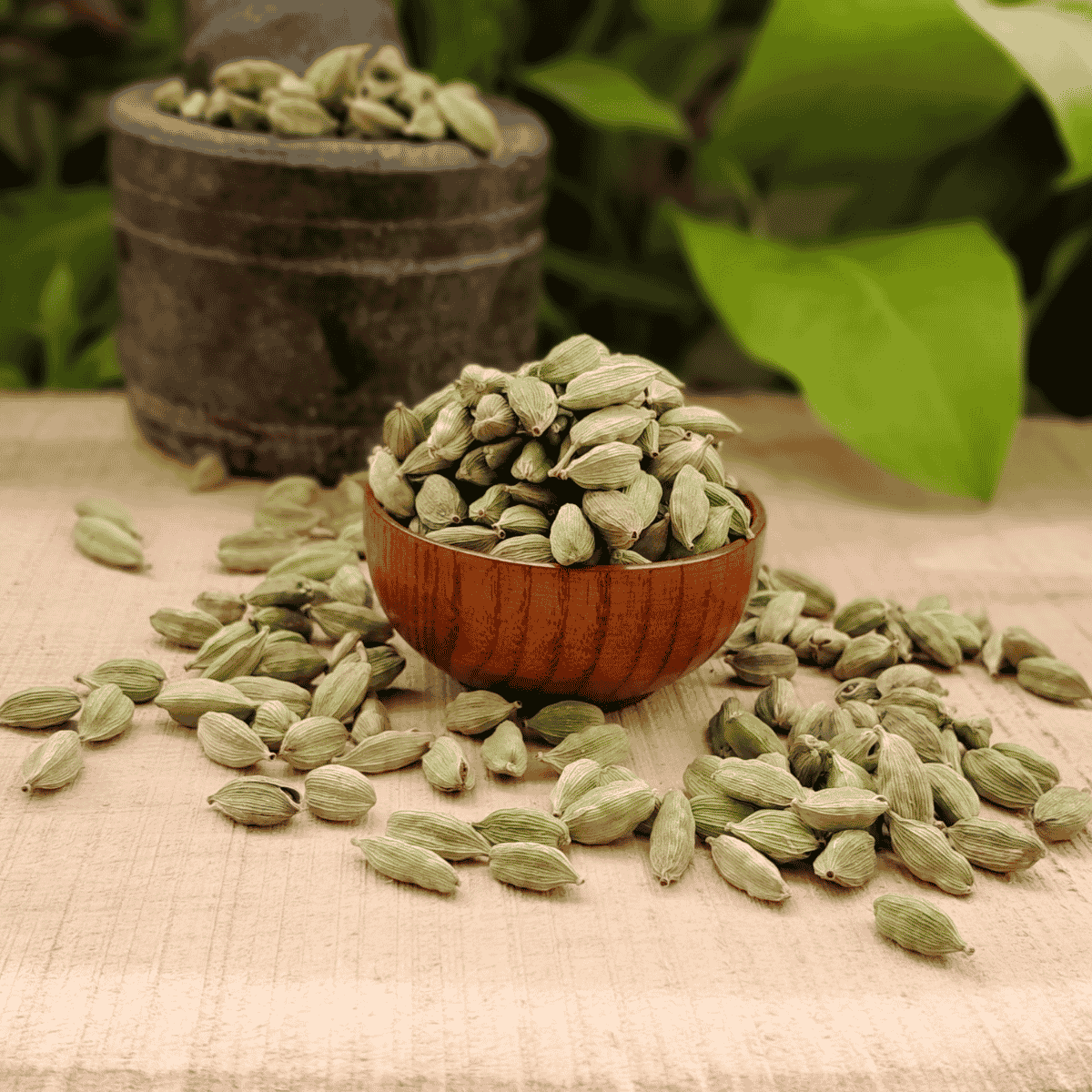 Natural Idukki Green Cardamom Pods in Wooden Bowl Premium Aromatic Choti Elaichi Sirigrains