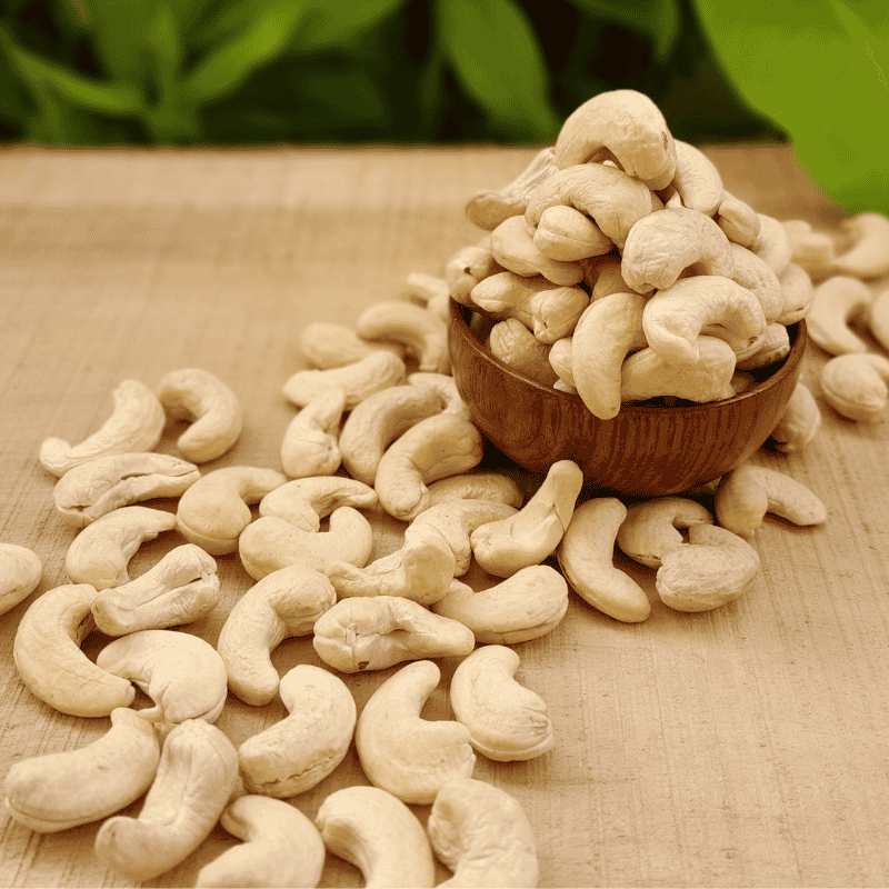 Premium W240 Cashew Kernels Kaju in Wooden Bowl Naturally Fresh and Crunchy Sirigrains