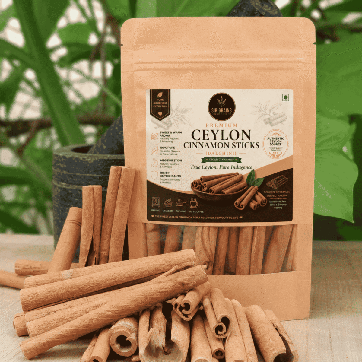 Natural Cinnamon Sticks Dalchini in Wooden Bowl Premium Whole Cinnamon Spice by Sirigrains