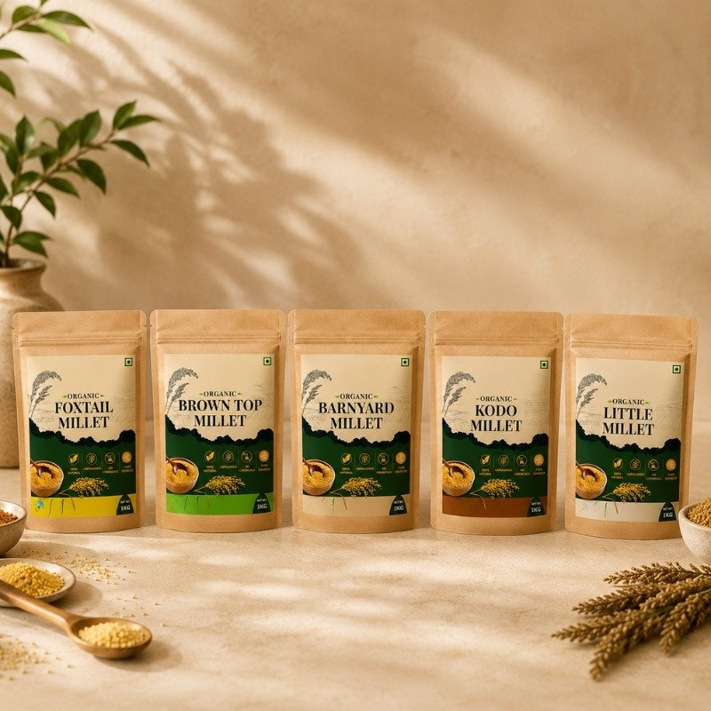 Dr. Khader Vali Siridhanya Combo Pack - 5 Positive Millets (Foxtail, Barnyard, Little, Kodo, Brown Top) 500g each