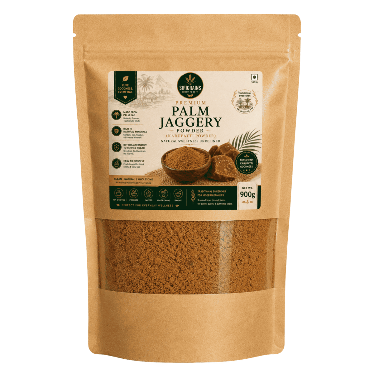 Premium Palm Jaggery Powder Karupatti Powder Natural Unrefined Palm Sugar Sirigrains