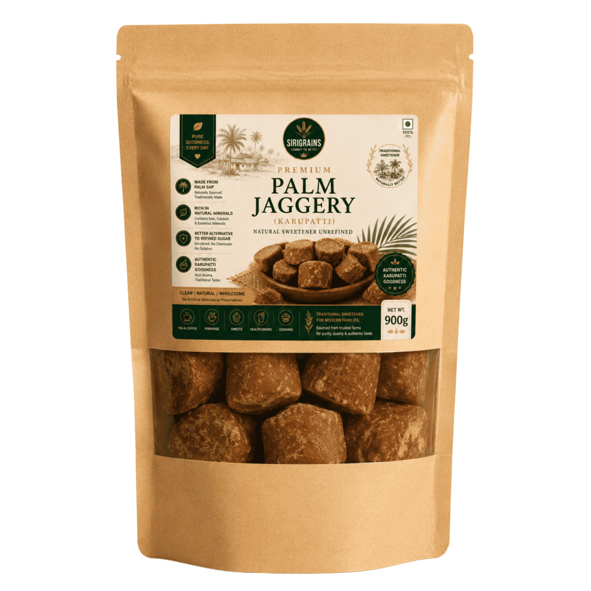 Premium Palm Jaggery Karupatti Natural Unrefined Palm Sugar Traditional Sweetener Sirigrains